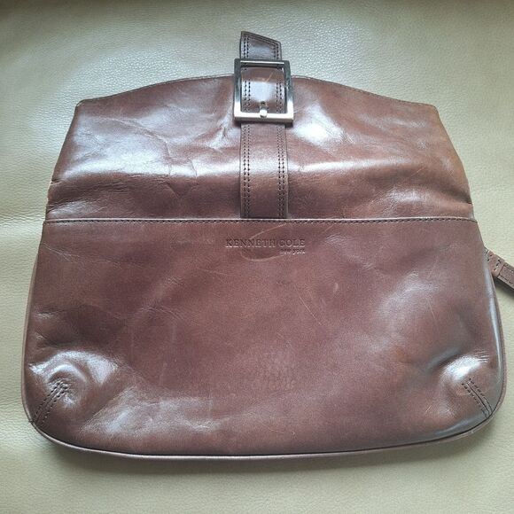 Kenneth Cole Clutch Chocolate Brown Leather with Optional Wristlet Strap - Picture 7 of 16